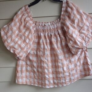 Entro Peach‎ and White Checkered Blouse